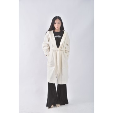 (XL) key wear丹寧牛仔質感棉質大衣杏色綁帶外套二手衣