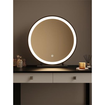 led帶燈化妝鏡臺式桌面梳妝鏡宿舍臥室補光充電圓形梳妝臺大鏡子