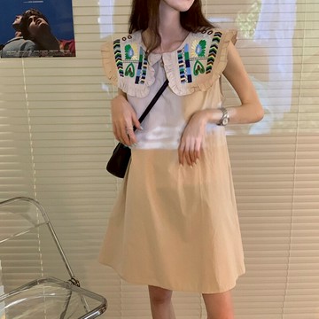 2022年新款法式小眾智熏桔梗娃娃領連衣裙子很仙森系甜美小清新夏
