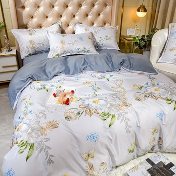 可裸睡冰絲夏季床上用品涼感四件套花卉雙人田園1.5/1.8m床單被套