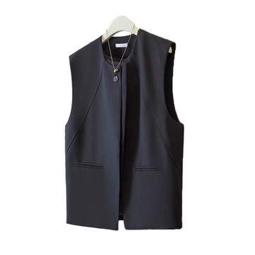 西裝馬甲女2025春秋薄款大碼背心圓領坎肩無領寬松時尚西服馬夾潮