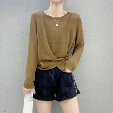 2025秋裝新款寬松冰絲針織衫女設計感小眾長袖薄款防曬罩衫上衣潮