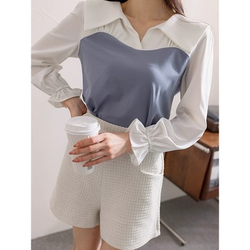 【早春新品】HS 大領片彈性襯衣 天空藍