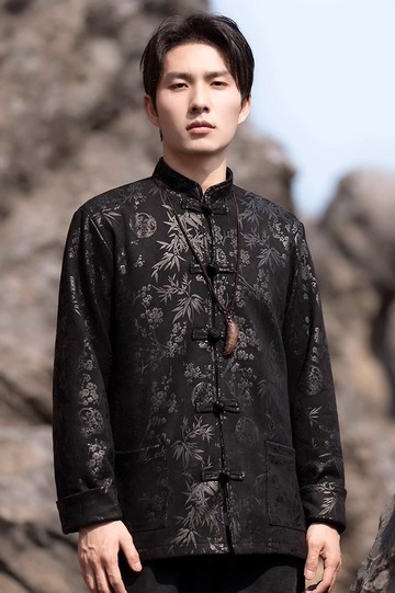 新中式復古 竹葉印花盤扣上衣外套