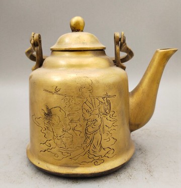 仿古收藏銅壺老式宮延復古美女提梁壺酒壺茶壺水壺純銅精鑄茶具