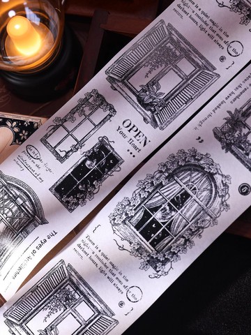 窗 復古窗戶邊框和紙特油PET模切手帳素材貼紙膠帶