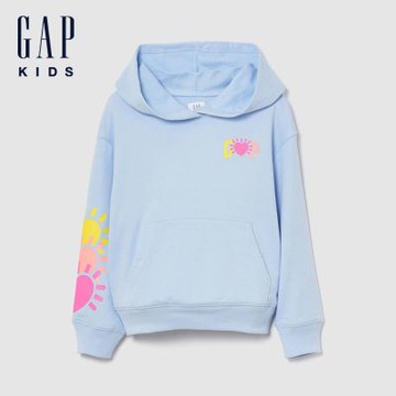 【GAP】兒童寬鬆Gap Logo連帽運動衫-蔚藍/紫色花卉(886523)