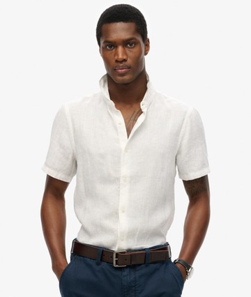 Superdry Men's Vacation Linen Short Sleeve Shirt White Size: S