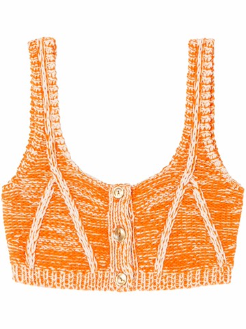 RE/DONE - front button knitted top - women - Cotton - M - Orange Combo