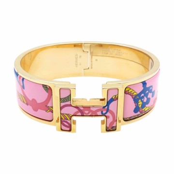 HERMES 愛馬仕 粉色 印花琺瑯 金色鍍金 Clic Clac H手環 H304001FOA4GM 【二手名牌BRAND OFF】