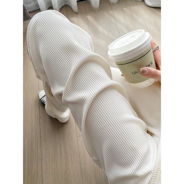 白色冰絲闊腿褲女夏季薄款小個子高腰垂感直筒休閑褲夏天防曬褲子