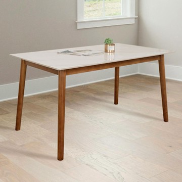 Homelike 喜家居140cm白岩板實木餐桌-胡桃色(2517)- 140x80x74公分