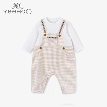 英氏春秋男寶寶連體衣哈衣假兩件外出長袖爬服YRHAJ30006A
