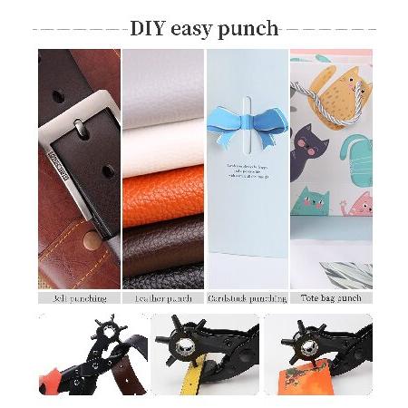 Leather Hole Punch,Belt Hole Puncher for Leather, Revolving Punch Plier Kit,Leather Punch Plier for Leather, Belts, Watches, Handbags, Leather Punch T