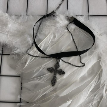 台灣現貨 貓熊繽雰 惡魔撒旦女閻羅丨鎖骨鏈暗黑系 項圈原創蹦迪頸鏈嘻哈個性短款頸帶choker哥德LOLITA絨帶聖母