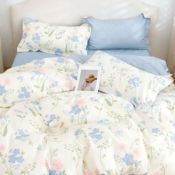 J-bedtime 床寢時光 100%純棉四季被寢具4件組 S9317M-H + R9317M  夢嶼花卉  床包 + 涼被 + 枕套 2個  雙人