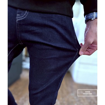 Nor.116 厚磅全素單寧小直筒-深藍《NORL101116》潑漆 彈性抽鬚 深色牛仔破褲 顯瘦修身窄管 補丁破壞牛仔
