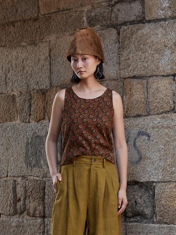 復古文青 絲棉印花背心