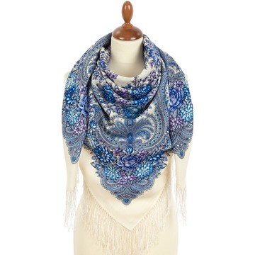 帕夫洛沃俄羅斯披肩 100% 羊毛圍巾 125x125 公分 絲綢流蘇 2036-1