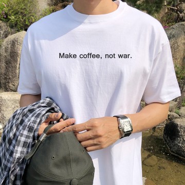 Make coffee not war 短袖T恤 白色 咖啡文青文字英文格言手工