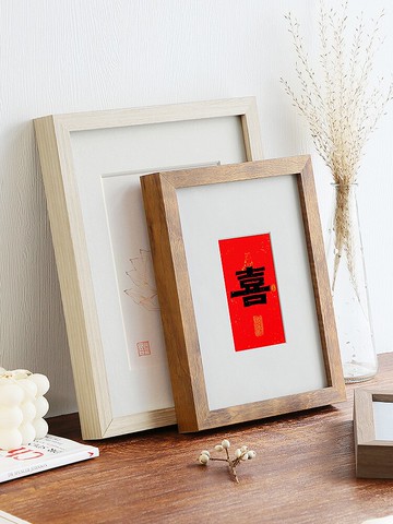 實木小尺寸相框簡約褐色原木擺臺平面柚木色7寸6寸10可掛墻洗照片