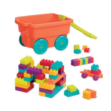 美國【B.TOYS】樂部落積木拖車(南瓜)積木玩具 積木 益智玩具-米菲寶貝
