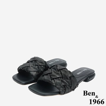 Ben&1966柔軟羊皮草編感休閒質感度假涼拖鞋-黑(246341)