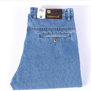 正品美國Texwood/蘋果牛仔褲男秋冬寬松直筒純棉中高腰中老年長褲