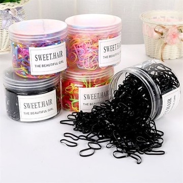 小號橡皮筋高彈一次性皮套女童兒童髮圈桶裝黑色扎頭髮繩髮圈