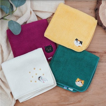 現貨 日本製今治純棉貓咪刺繡手帕小方巾 24*24 柔軟吸水可機洗 適合喜愛貓咪的大人小孩 日本進口