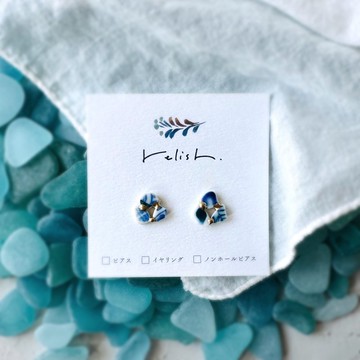 【現貨重售】海陶 金繼 圓環 耳環 無痛耳夾 陶瓷 藍色 寶藍 靛藍 白色 金色 個性 獨特 禮物