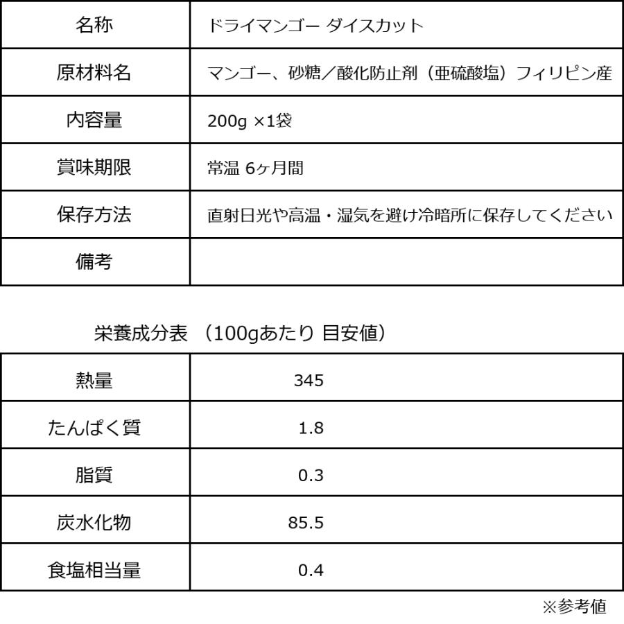 マンゴー ドライマンゴ ダイスカット 200g× 1袋 ドライ フルーツ セール 送料無料 メール便限定 フィリピン産 砂糖使用