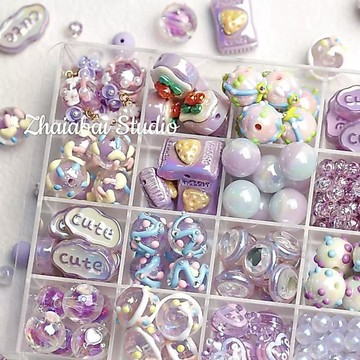 懶貓DIY💎 【紫色系】甜酷蛋糕糖果手繪珠子diy手作串珠材料手機鏈飾品配件