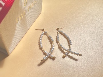 18K金天然淡水珍珠輕奢造型耳環 獨立原創設計 新年情人節禮物