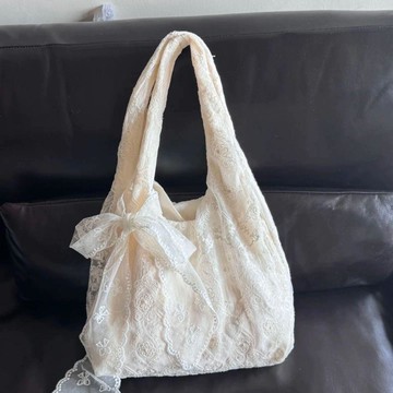 日系簡約帆布包韓系小清新蕾絲花朵帆布包女2026新款大容量單肩托特包通勤腋下包手提袋 腋下包 側背包 上班小包 帆布袋