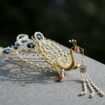 蘭亭別院【鳳翎歸】原創復古金絲鳳偏鳳富貴抖音仿紅樓風漢服頭飾