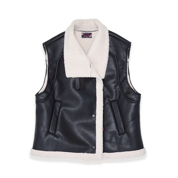 5th STREET｜女裝｜個性皮革毛絨背心｜黑色