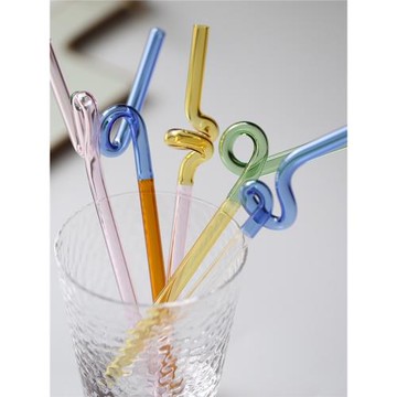 Fanhome彩色玻璃吸管ins風耐熱咖啡攪拌棒兒童扭扭便攜高顏值飲管