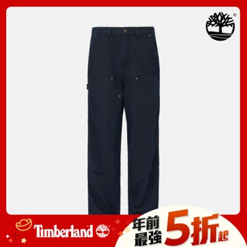 (領券再折)Timberland官方旗艦 中性黑藍色雙膝設計工裝長褲|A5M9ZAGK