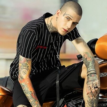 現貨+預購 短袖T恤休閒上衣-經典圓領直條紋拉鍊織帶男打底衫2色73sq21【獨家進口】【米蘭精品】