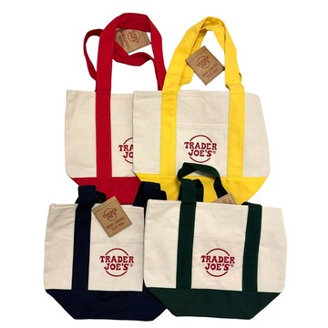 缺德舅 白色極簡刺繡 迷你帆布袋 撞色環保購物袋 便當袋 單肩環保袋