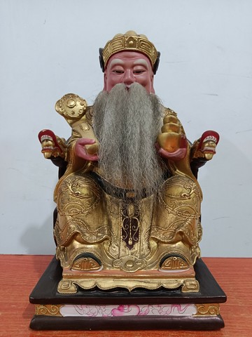 舊木雕福德正神，土地公，高29.5厘米，底座寬約18厘米，深