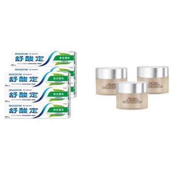 【1+1抗漲配】 SHISEIDO 資生堂 百優精純乳霜18ml x3入＋舒酸定牙膏組