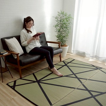 【IKEHIKO】藺草地毯Lewin 幾何線條極簡風格 天然材質綠色商品  四季皆宜清爽透氣 檜木精油抗菌除臭