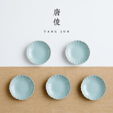 唐俊 汝窯杯墊青色陶瓷功夫配件月白色茶杯隔熱碟子茶道零配防燙