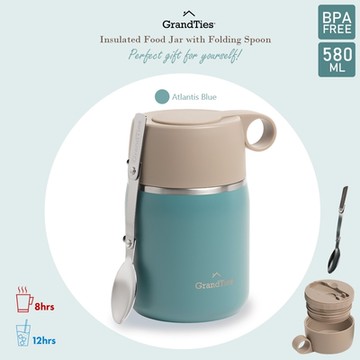 GrandTies 580ml雙層不鏽鋼保溫杯悶燒罐/真空燜燒罐 GT007215818 一體式/保冷/保溫/悶燒杯-湖水藍