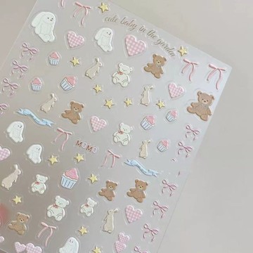 🚚台灣出貨🚚 晚安珍妮布偶兔熊可愛卡通美甲貼紙浮雕立體diy指甲手機殼相機貼 美甲飾品🎀