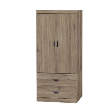 Boden-沃尼2.7尺二門二抽衣櫃-灰橡色-80x55x180cm