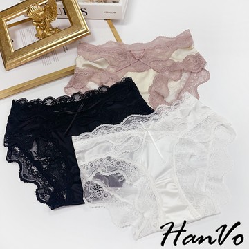 【HanVo】仙氣優雅蕾絲中腰內褲 蕾絲花邊 三角褲 輕薄透膚 性感內褲 蕾絲內褲 女生內褲 內著 A11-5327