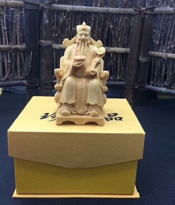 小葉黃楊木手工精雕招財家居擺件商務禮品財神爺1入